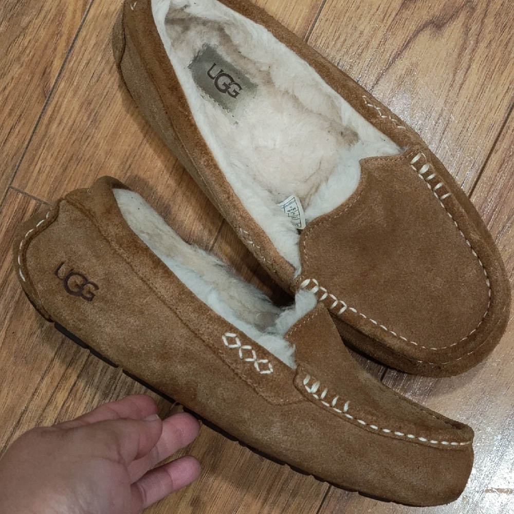 UGG Chestnut Suede Shearling Moccasin Loafers